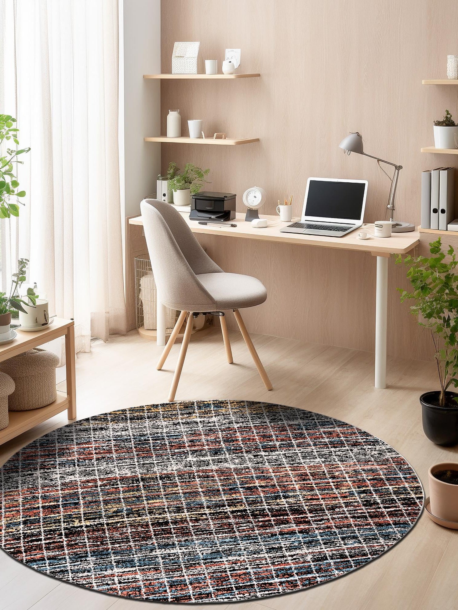 Multicolor 3' 3 x 3' 3 Aramis Round Area Rug Polypropylene With Cotton Backing Easy Clean Living Room Bedroom Dining Office Carpet for Sale at Rug Engine