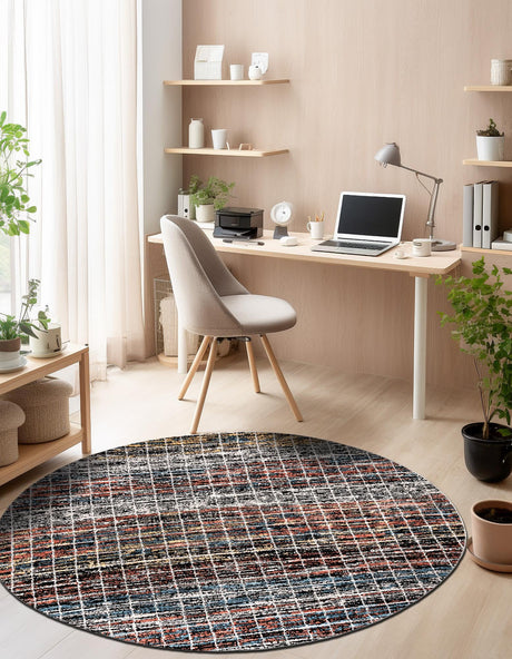 Multicolor 7' x 7' Aramis Round Area Rug Polypropylene With Cotton Backing Easy Clean Living Room Bedroom Dining Office Carpet for Sale at Rug Engine