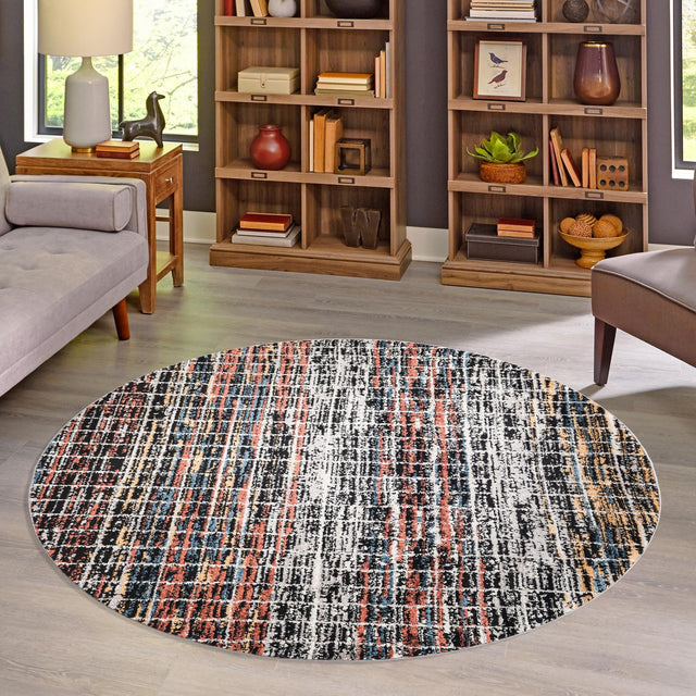Multicolor 7' x 7' Aramis Round Area Rug Polypropylene With Cotton Backing Easy Clean Living Room Bedroom Dining Office Carpet for Sale at Rug Engine