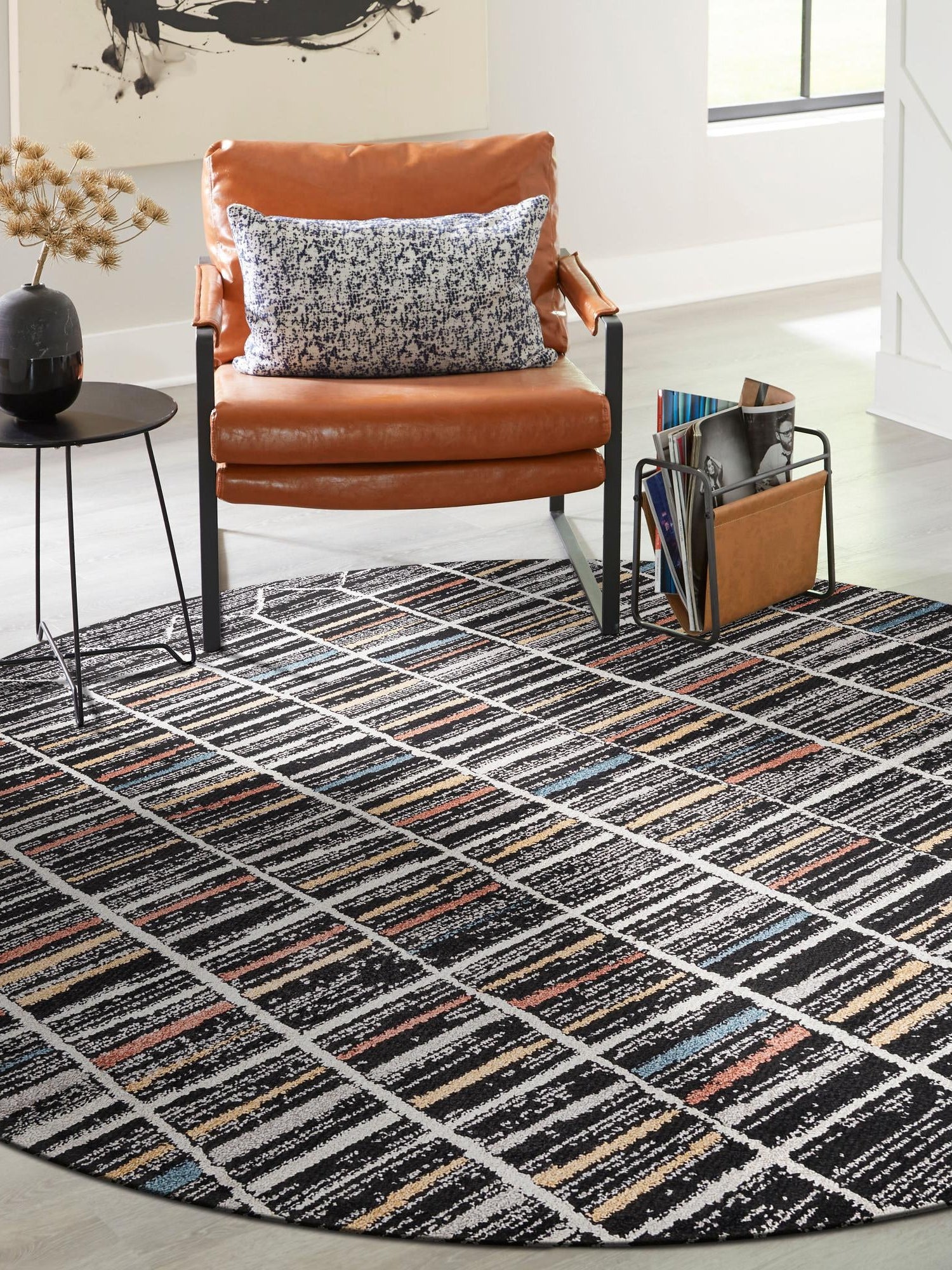 Multicolor 7' x 7' Aramis Round Area Rug Polypropylene With Cotton Backing Easy Clean Living Room Bedroom Dining Office Carpet for Sale at Rug Engine