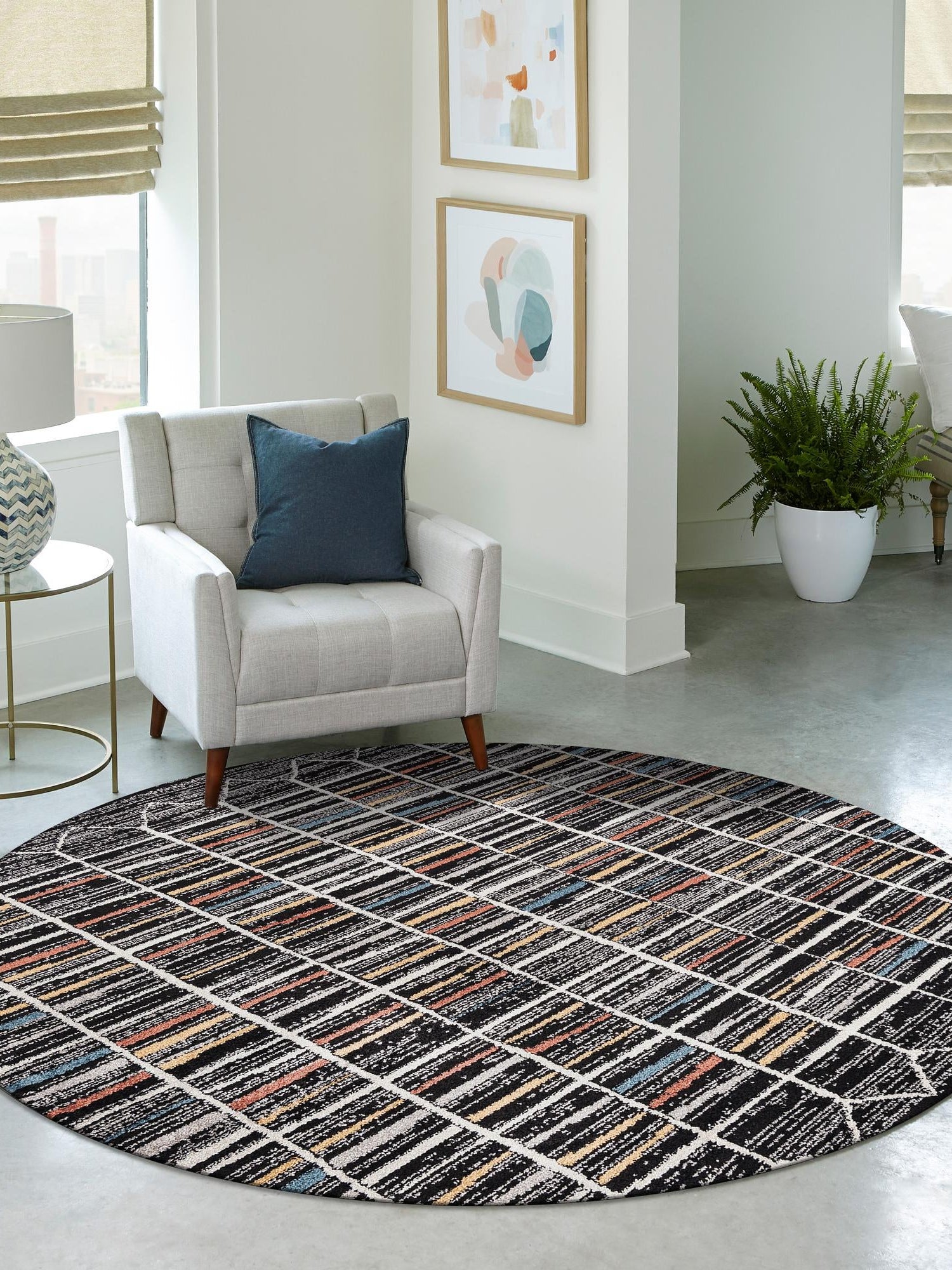 Multicolor 5' 3 x 5' 3 Aramis Round Area Rug Polypropylene With Cotton Backing Easy Clean Living Room Bedroom Dining Office Carpet for Sale at Rug Engine