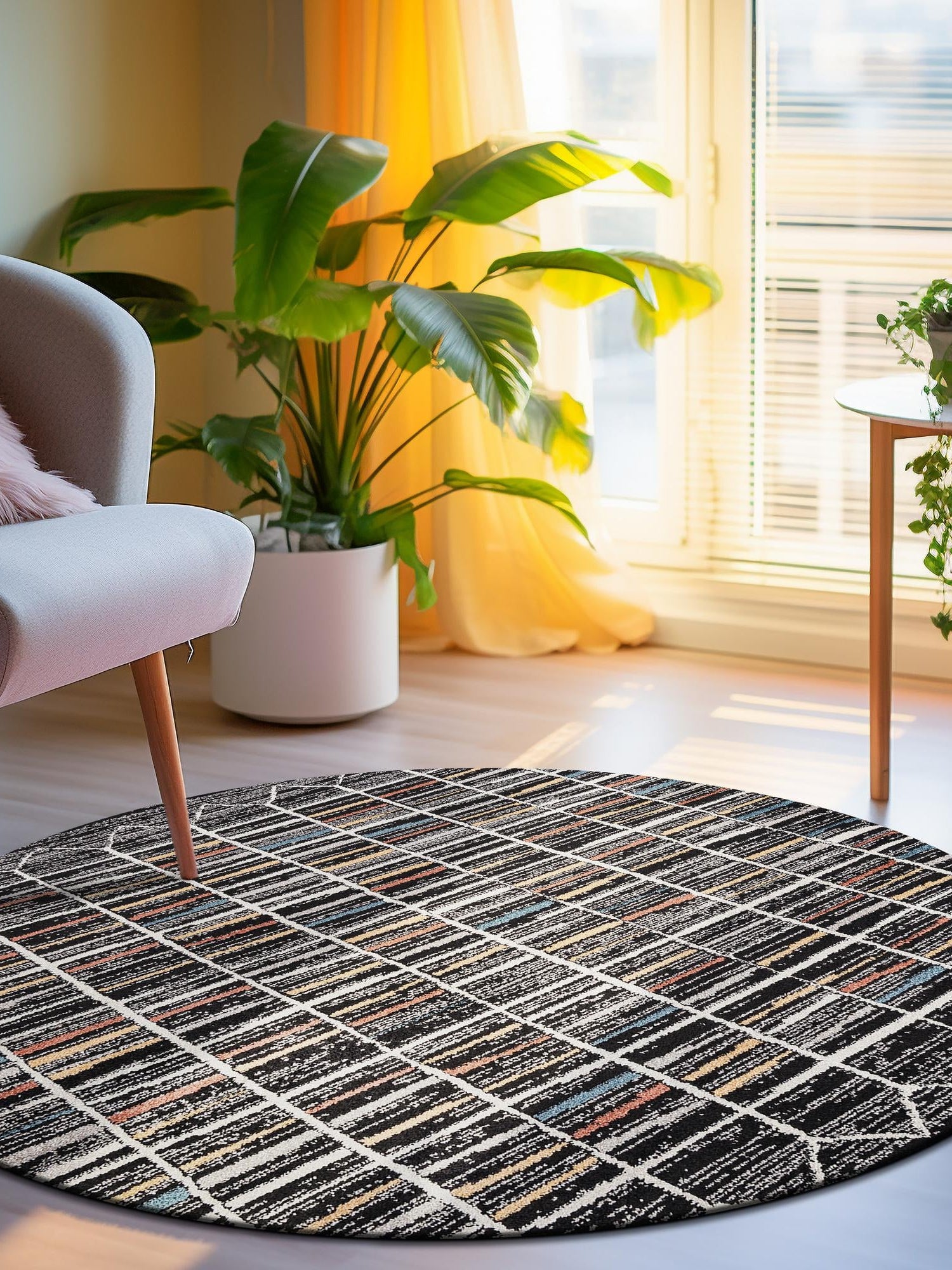 Multicolor 7' x 7' Aramis Round Area Rug Polypropylene With Cotton Backing Easy Clean Living Room Bedroom Dining Office Carpet for Sale at Rug Engine