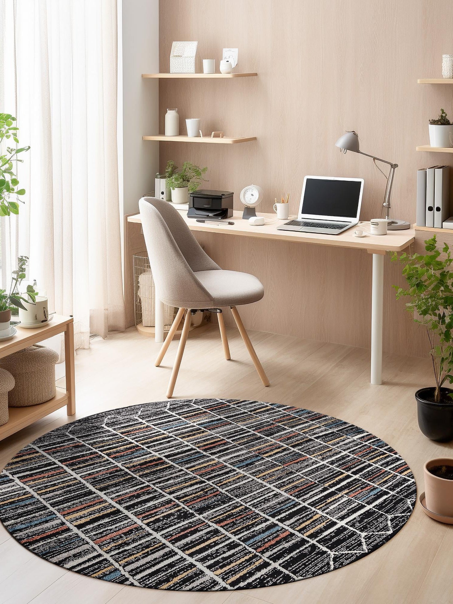 Multicolor 7' x 7' Aramis Round Area Rug Polypropylene With Cotton Backing Easy Clean Living Room Bedroom Dining Office Carpet for Sale at Rug Engine