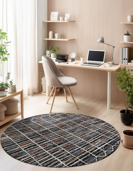 Multicolor 7' x 7' Aramis Round Area Rug Polypropylene With Cotton Backing Easy Clean Living Room Bedroom Dining Office Carpet for Sale at Rug Engine