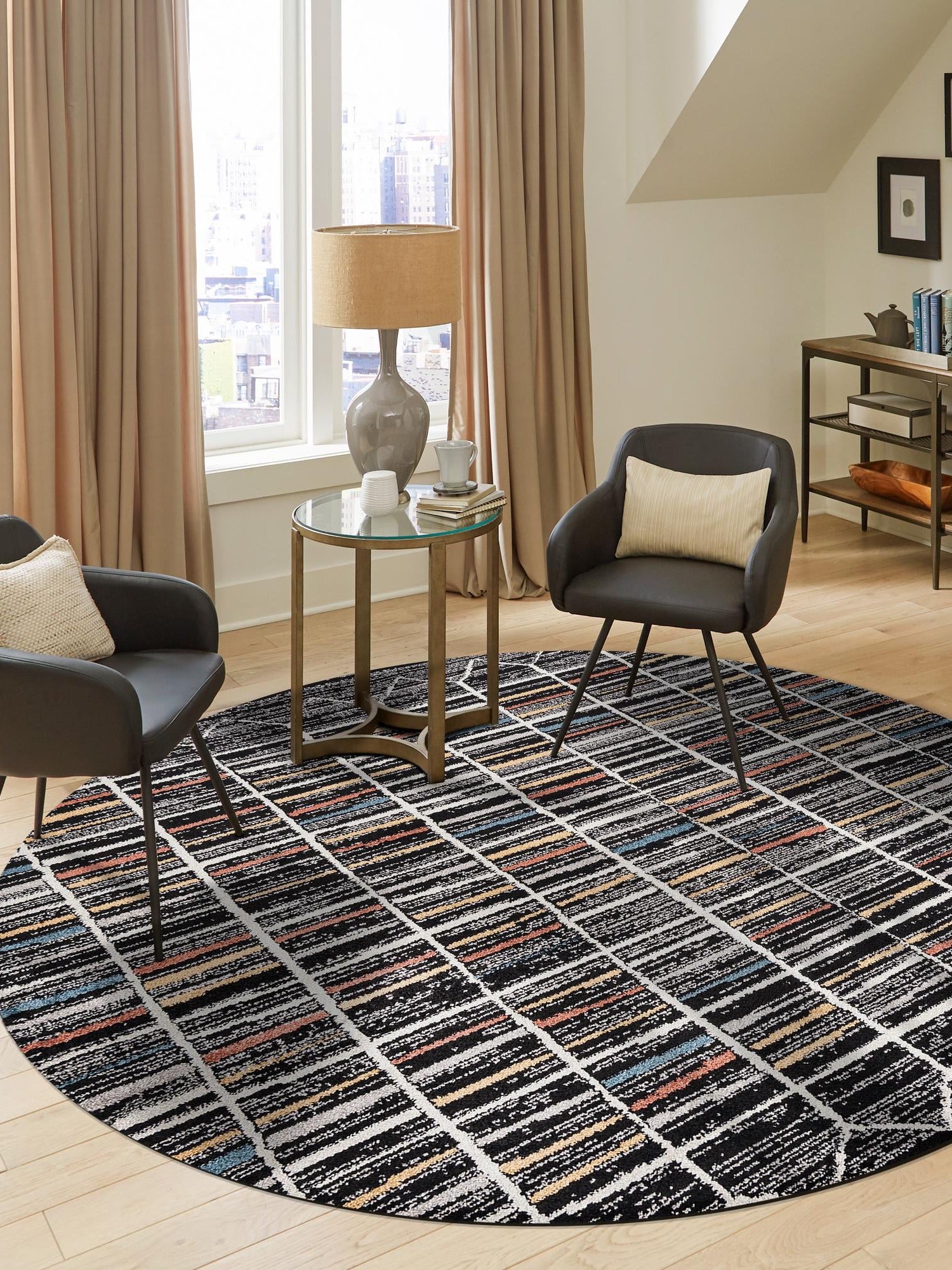 Multicolor 7' x 7' Aramis Round Area Rug Polypropylene With Cotton Backing Easy Clean Living Room Bedroom Dining Office Carpet for Sale at Rug Engine