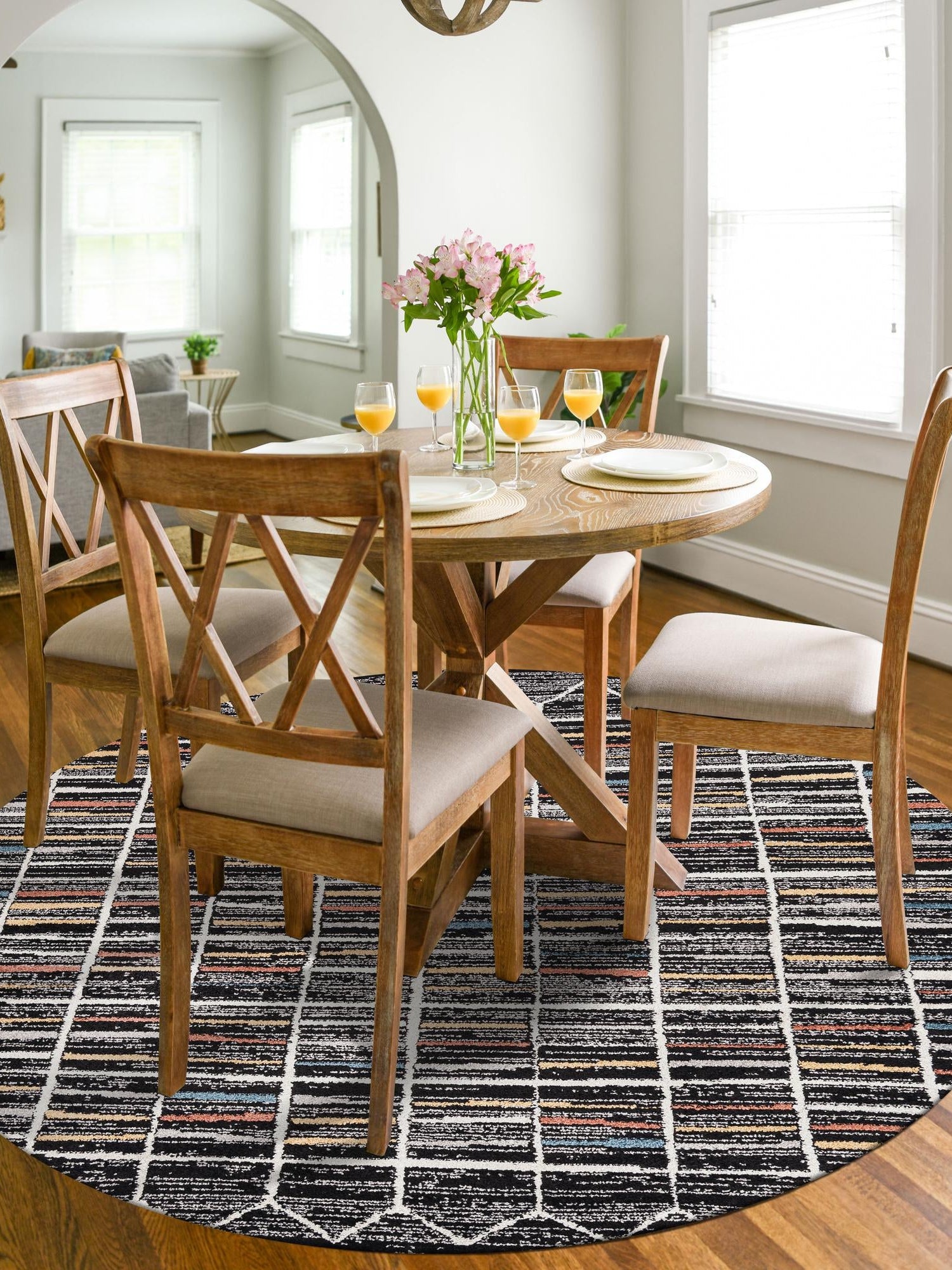 Multicolor 7' x 7' Aramis Round Area Rug Polypropylene With Cotton Backing Easy Clean Living Room Bedroom Dining Office Carpet for Sale at Rug Engine