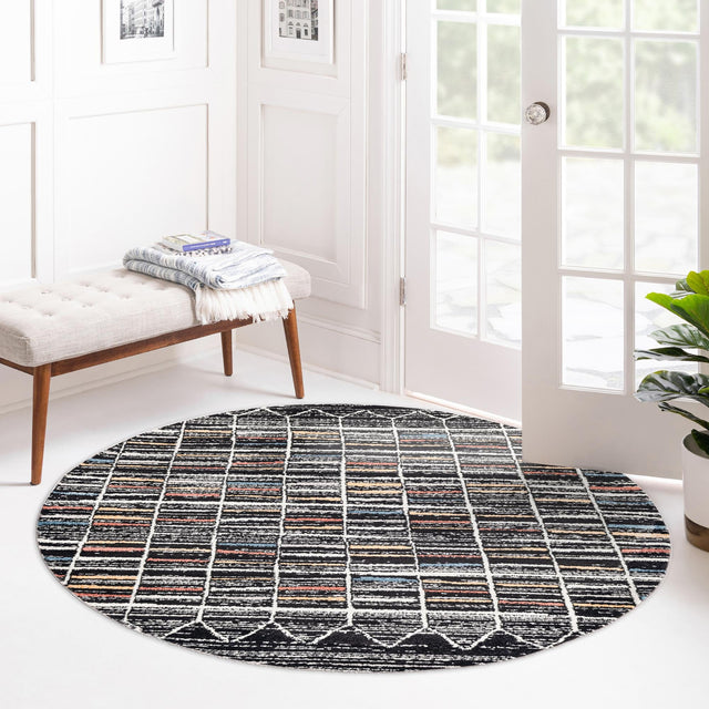 Multicolor 5' 3 x 5' 3 Aramis Round Area Rug Polypropylene With Cotton Backing Easy Clean Living Room Bedroom Dining Office Carpet for Sale at Rug Engine