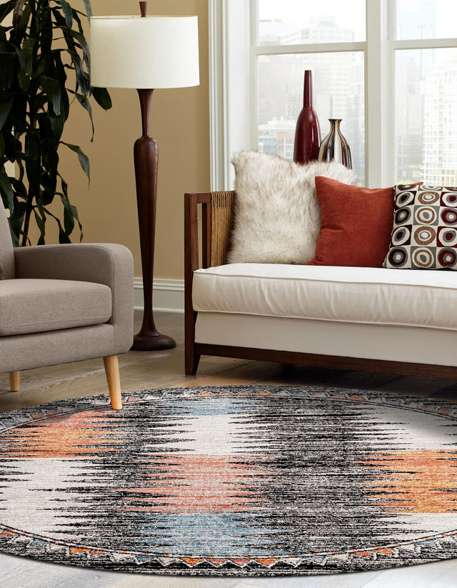 Multicolor 7' x 7' Aramis Round Area Rug Polypropylene With Cotton Backing Easy Clean Living Room Bedroom Dining Office Carpet for Sale at Rug Engine