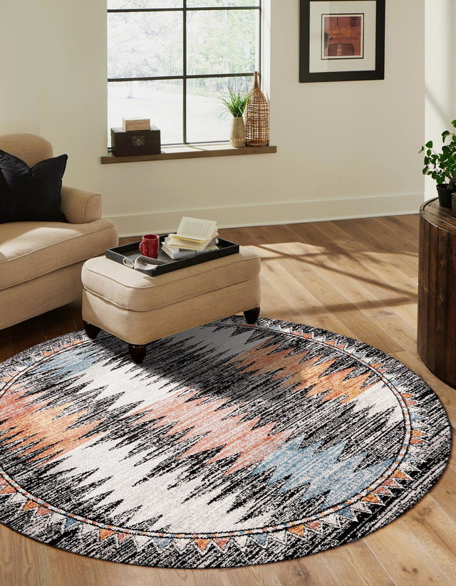 Multicolor 5' 3 x 5' 3 Aramis Round Area Rug Polypropylene With Cotton Backing Easy Clean Living Room Bedroom Dining Office Carpet for Sale at Rug Engine