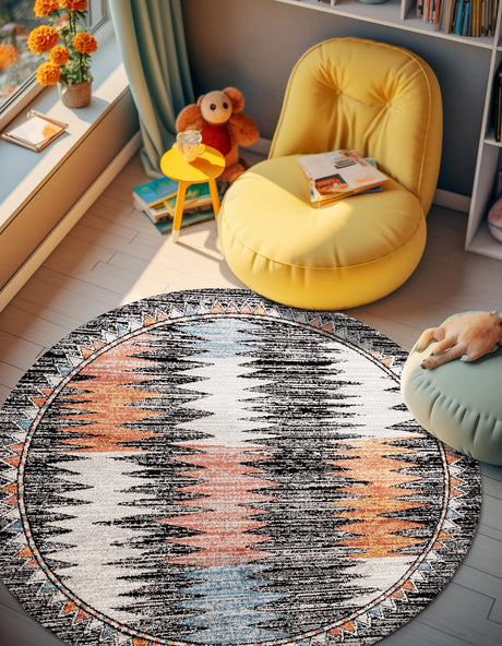Multicolor 7' x 7' Aramis Round Area Rug Polypropylene With Cotton Backing Easy Clean Living Room Bedroom Dining Office Carpet for Sale at Rug Engine