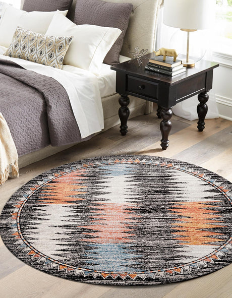 Multicolor 7' x 7' Aramis Round Area Rug Polypropylene With Cotton Backing Easy Clean Living Room Bedroom Dining Office Carpet for Sale at Rug Engine