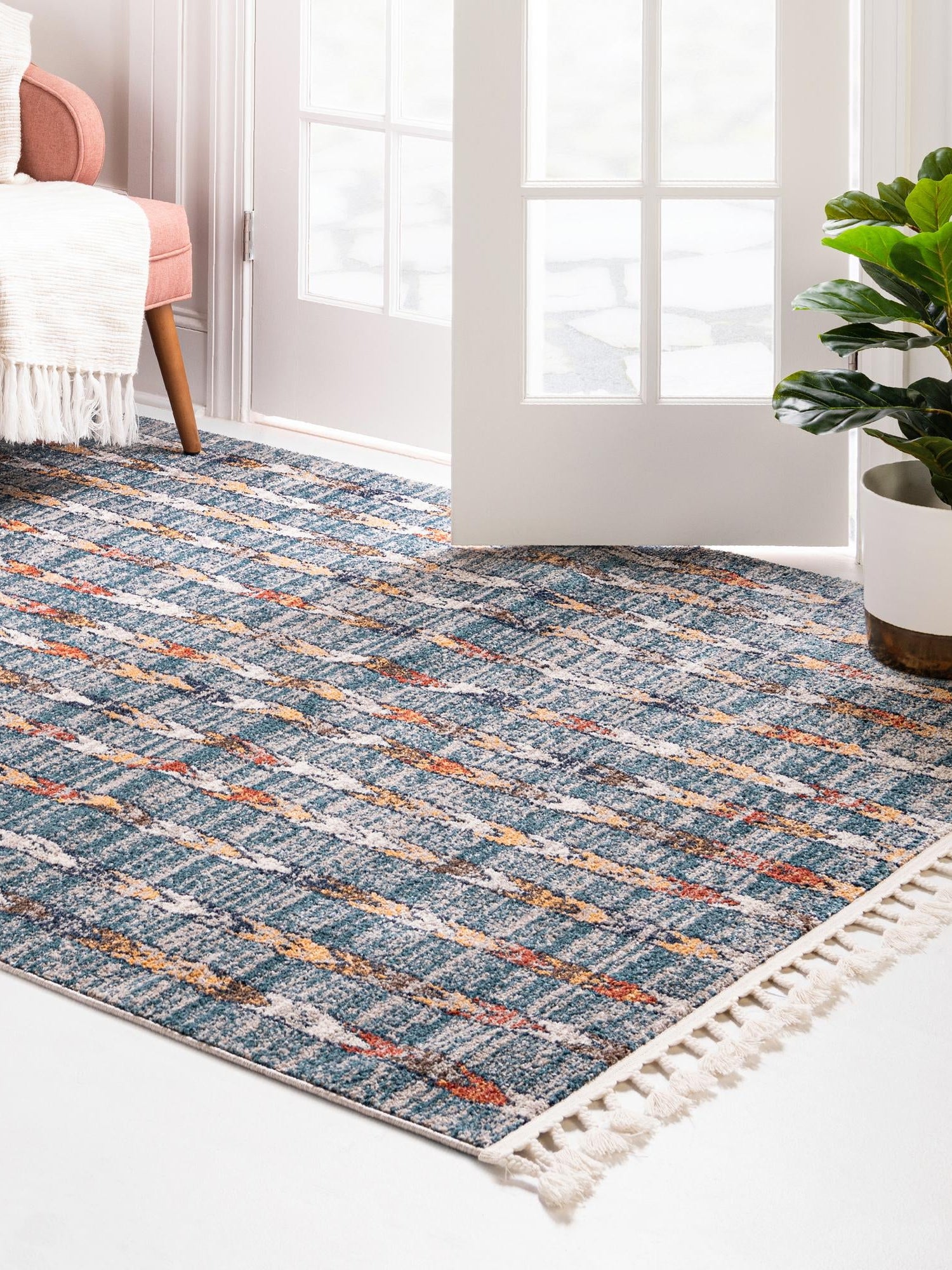 Blue 5' 3 x 8' Aramis Rectangle Area Rug Polypropylene With Cotton Backing Easy Clean Living Room Bedroom Dining Office Carpet for Sale at Rug Engine