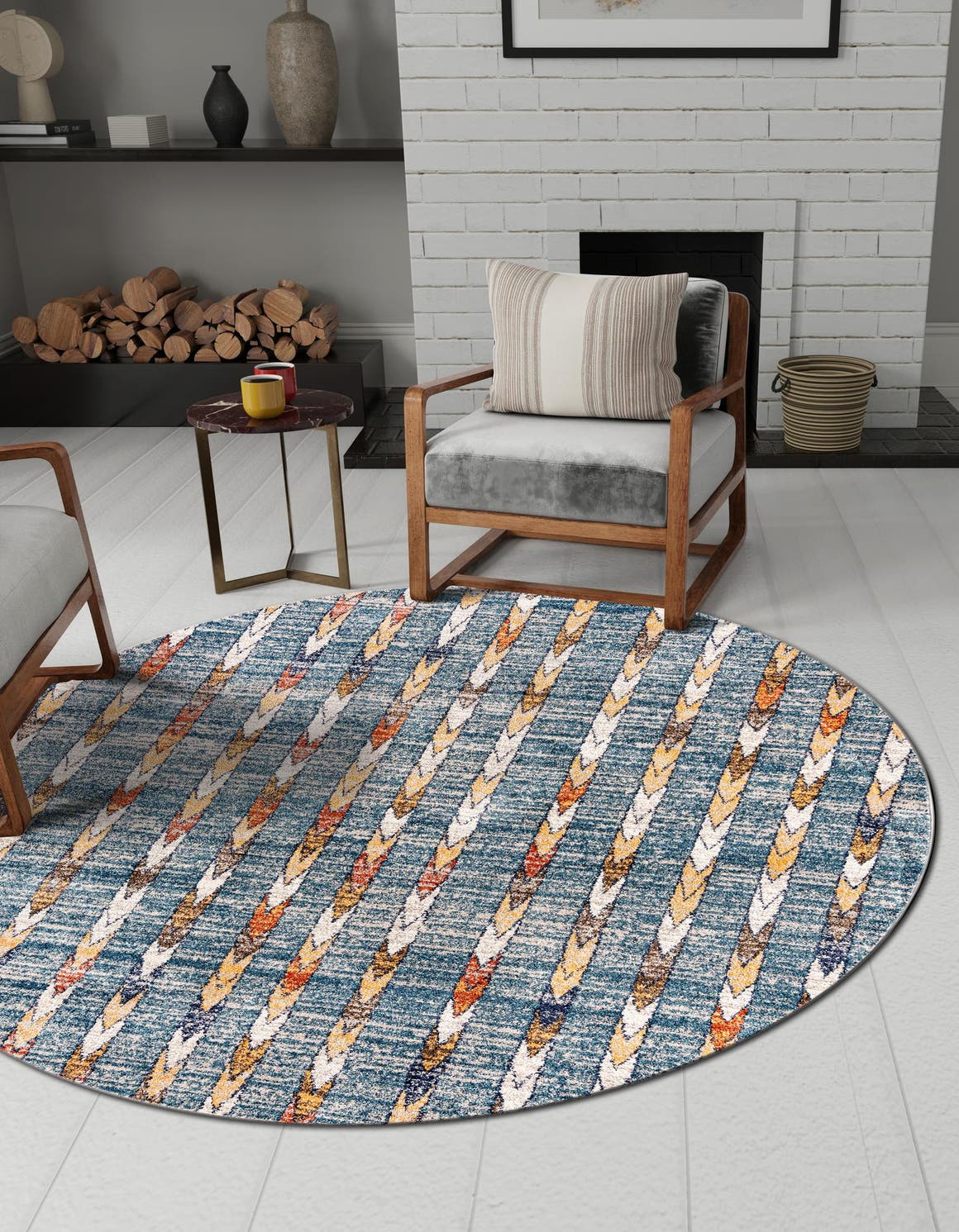 Blue 10' x 10' Aramis Round Area Rug Polypropylene With Cotton Backing Easy Clean Living Room Bedroom Dining Office Carpet for Sale at Rug Engine