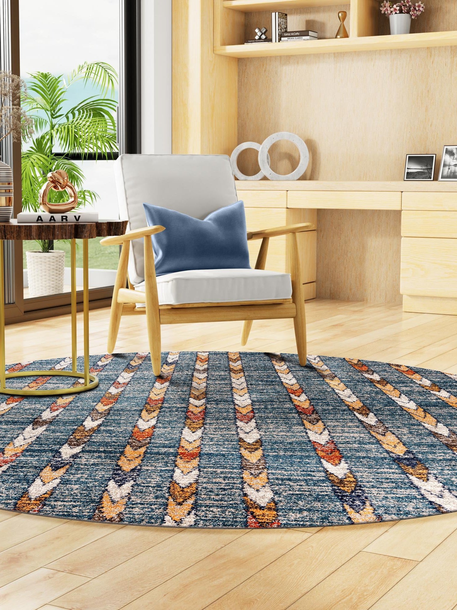 Blue 7' x 7' Aramis Round Area Rug Polypropylene With Cotton Backing Easy Clean Living Room Bedroom Dining Office Carpet for Sale at Rug Engine