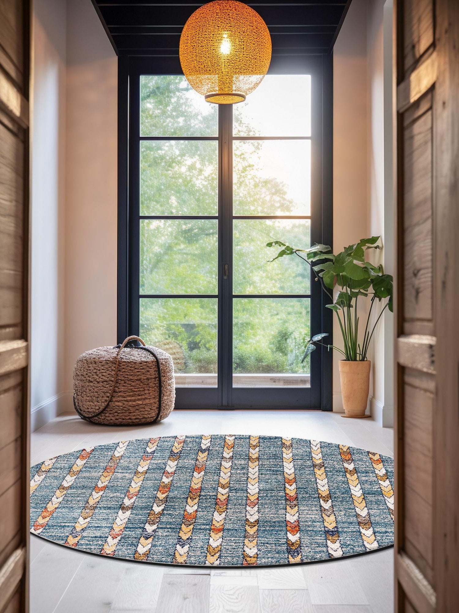 Blue 5' 3 x 5' 3 Aramis Round Area Rug Polypropylene With Cotton Backing Easy Clean Living Room Bedroom Dining Office Carpet for Sale at Rug Engine