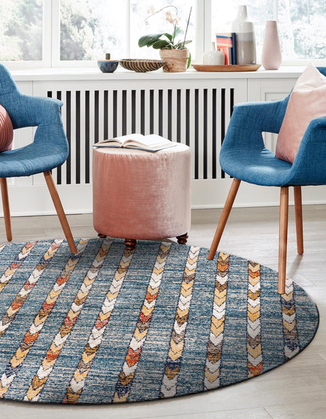Blue 10' x 10' Aramis Round Area Rug Polypropylene With Cotton Backing Easy Clean Living Room Bedroom Dining Office Carpet for Sale at Rug Engine