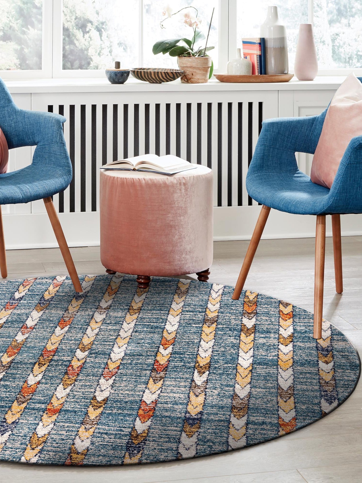 Blue 7' x 7' Aramis Round Area Rug Polypropylene With Cotton Backing Easy Clean Living Room Bedroom Dining Office Carpet for Sale at Rug Engine