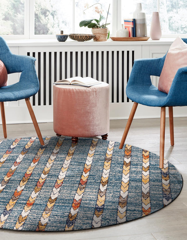 Blue 7' x 7' Aramis Round Area Rug Polypropylene With Cotton Backing Easy Clean Living Room Bedroom Dining Office Carpet for Sale at Rug Engine