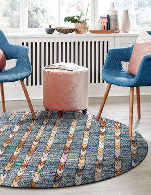 Blue 5' 3 x 5' 3 Aramis Round Area Rug Polypropylene With Cotton Backing Easy Clean Living Room Bedroom Dining Office Carpet for Sale at Rug Engine