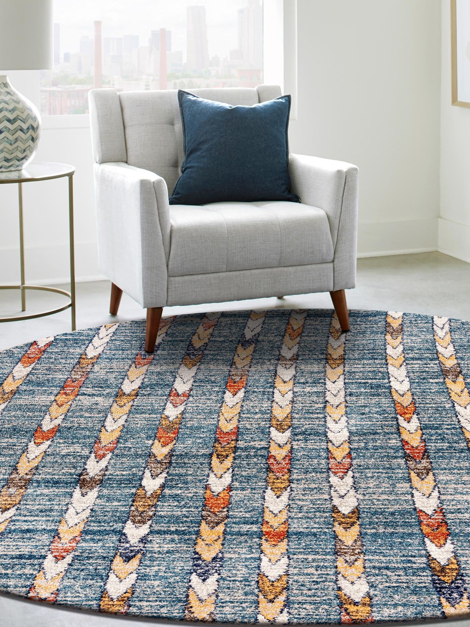 Blue 3' 3 x 3' 3 Aramis Round Area Rug Polypropylene With Cotton Backing Easy Clean Living Room Bedroom Dining Office Carpet for Sale at Rug Engine