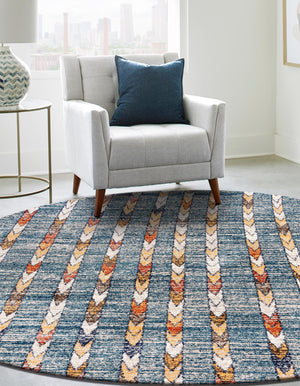 Blue 3' 3 x 3' 3 Aramis Round Area Rug Polypropylene With Cotton Backing Easy Clean Living Room Bedroom Dining Office Carpet for Sale at Rug Engine