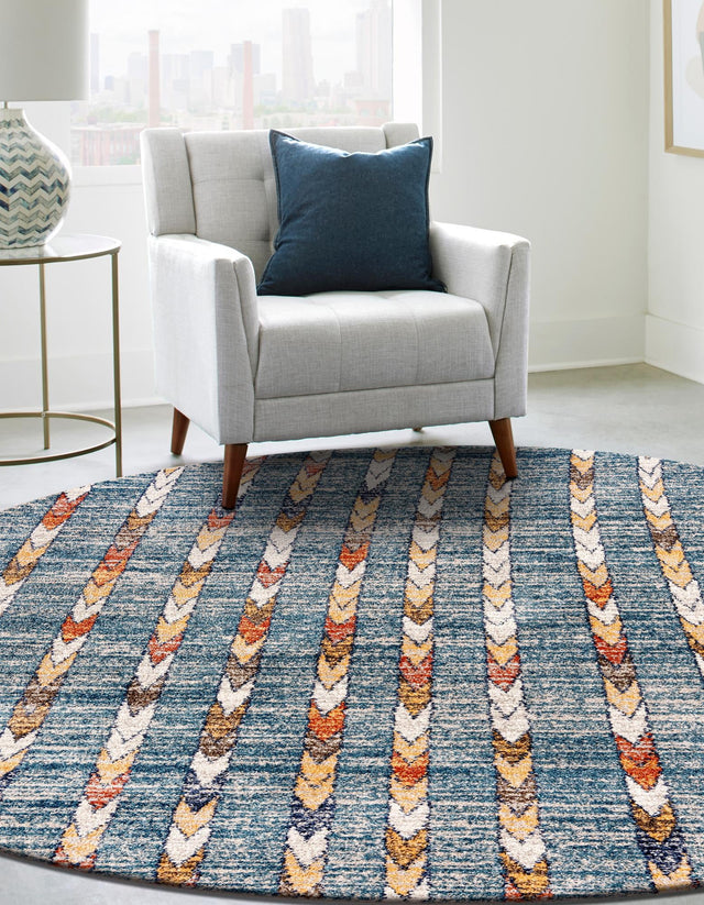 Blue 5' 3 x 5' 3 Aramis Round Area Rug Polypropylene With Cotton Backing Easy Clean Living Room Bedroom Dining Office Carpet for Sale at Rug Engine