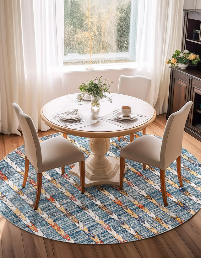 Blue 10' x 10' Aramis Round Area Rug Polypropylene With Cotton Backing Easy Clean Living Room Bedroom Dining Office Carpet for Sale at Rug Engine