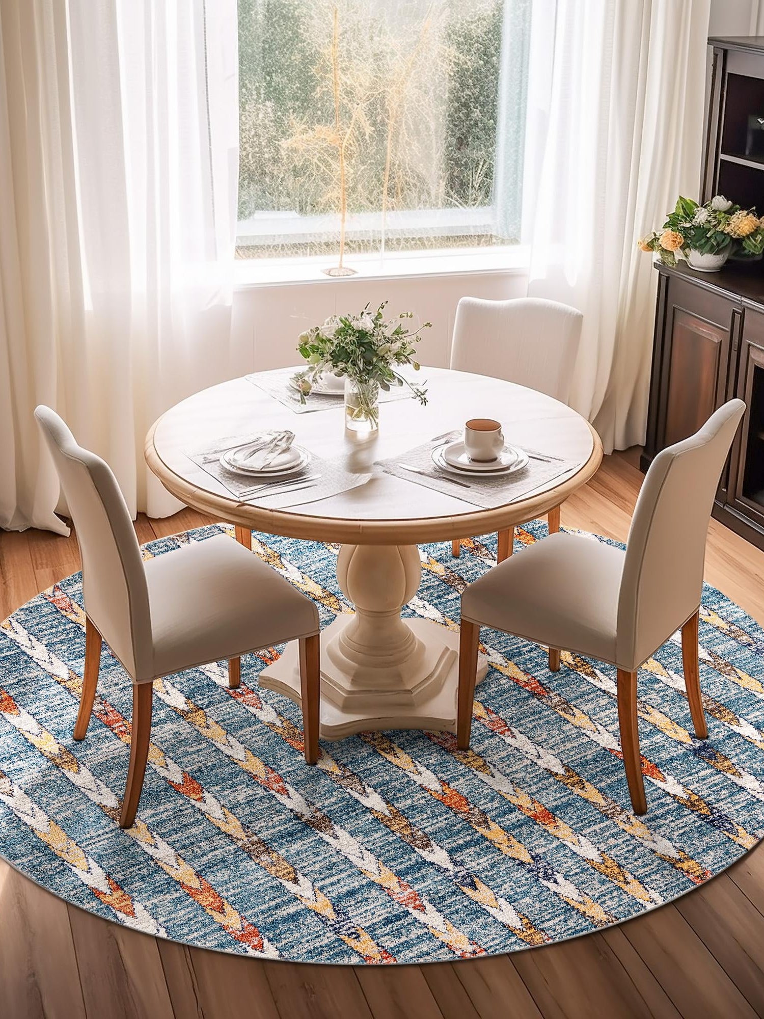 Blue 7' x 7' Aramis Round Area Rug Polypropylene With Cotton Backing Easy Clean Living Room Bedroom Dining Office Carpet for Sale at Rug Engine