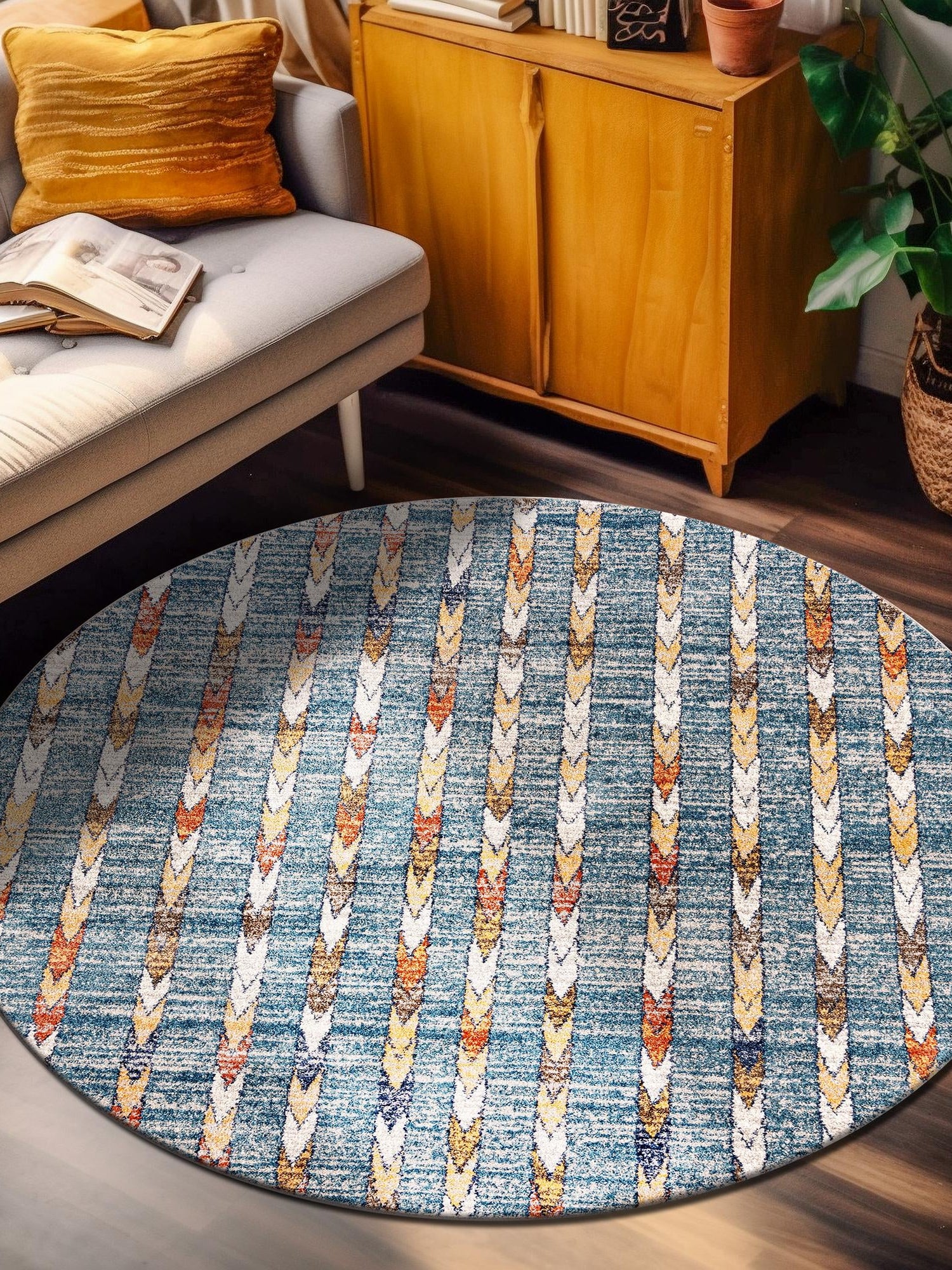 Blue 3' 3 x 3' 3 Aramis Round Area Rug Polypropylene With Cotton Backing Easy Clean Living Room Bedroom Dining Office Carpet for Sale at Rug Engine