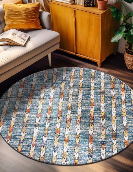 Blue 3' 3 x 3' 3 Aramis Round Area Rug Polypropylene With Cotton Backing Easy Clean Living Room Bedroom Dining Office Carpet for Sale at Rug Engine
