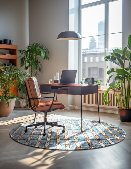 Blue 10' x 10' Aramis Round Area Rug Polypropylene With Cotton Backing Easy Clean Living Room Bedroom Dining Office Carpet for Sale at Rug Engine
