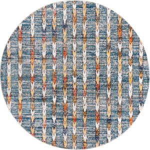 Blue 7' x 7' Aramis Round Area Rug Polypropylene With Cotton Backing Easy Clean Living Room Bedroom Dining Office Carpet for Sale at Rug Engine