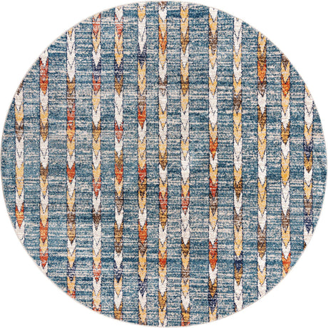 Blue 7' x 7' Aramis Round Area Rug Polypropylene With Cotton Backing Easy Clean Living Room Bedroom Dining Office Carpet for Sale at Rug Engine