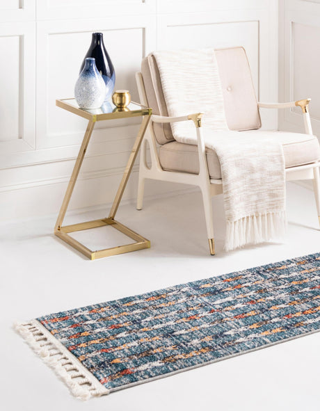Blue 2' x 6' Aramis Runner Area Rug Polypropylene With Cotton Backing Easy Clean Living Room Bedroom Dining Office Carpet for Sale at Rug Engine