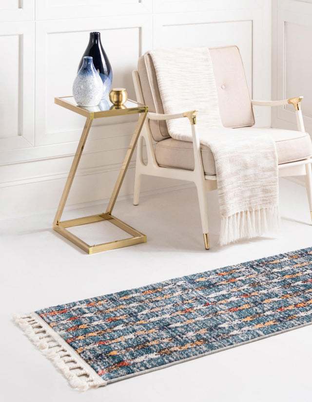 Blue 2' x 6' Aramis Runner Area Rug Polypropylene With Cotton Backing Easy Clean Living Room Bedroom Dining Office Carpet for Sale at Rug Engine