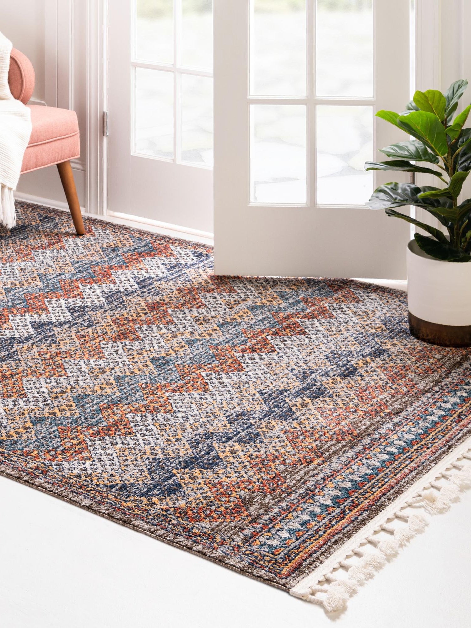 Multicolor 6' x 9' Aramis Rectangle Area Rug Polypropylene With Cotton Backing Easy Clean Living Room Bedroom Dining Office Carpet for Sale at Rug Engine