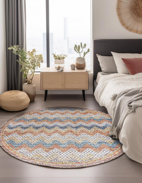 Multicolor 7' x 7' Aramis Round Area Rug Polypropylene With Cotton Backing Easy Clean Living Room Bedroom Dining Office Carpet for Sale at Rug Engine