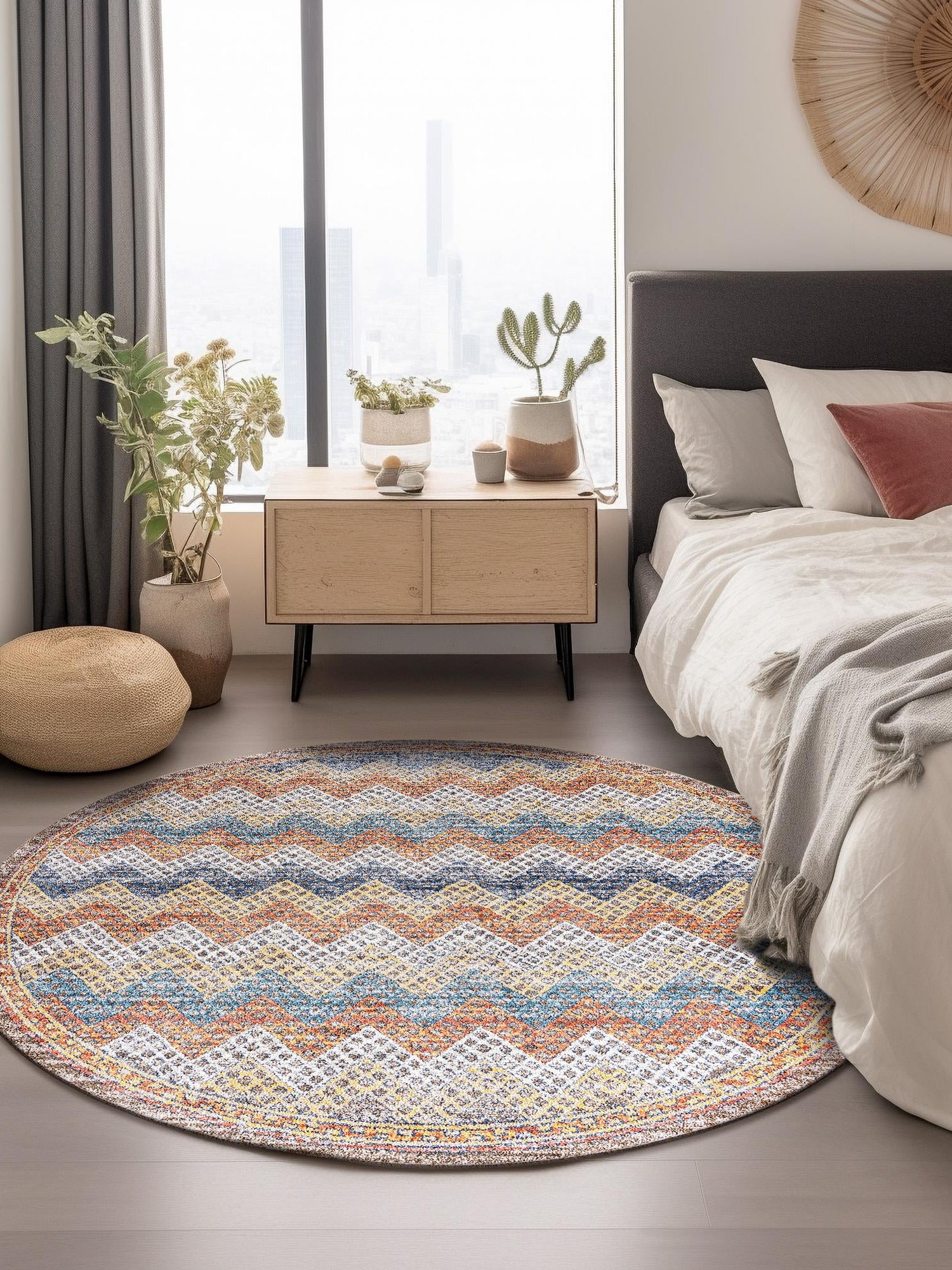 Multicolor 5' 3 x 5' 3 Aramis Round Area Rug Polypropylene With Cotton Backing Easy Clean Living Room Bedroom Dining Office Carpet for Sale at Rug Engine