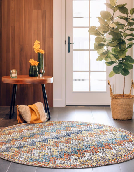 Multicolor 7' x 7' Aramis Round Area Rug Polypropylene With Cotton Backing Easy Clean Living Room Bedroom Dining Office Carpet for Sale at Rug Engine