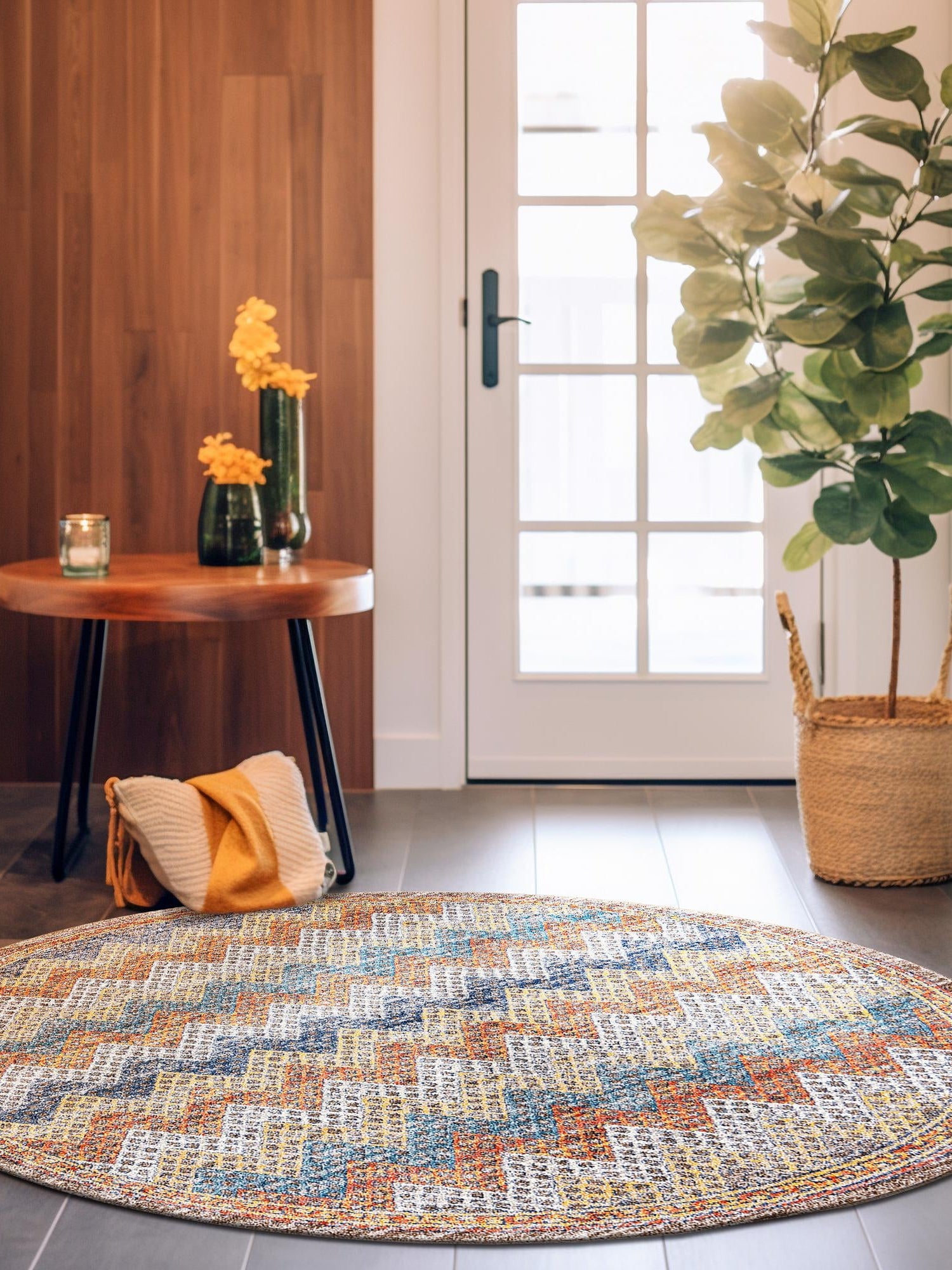 Multicolor 3' 3 x 3' 3 Aramis Round Area Rug Polypropylene With Cotton Backing Easy Clean Living Room Bedroom Dining Office Carpet for Sale at Rug Engine