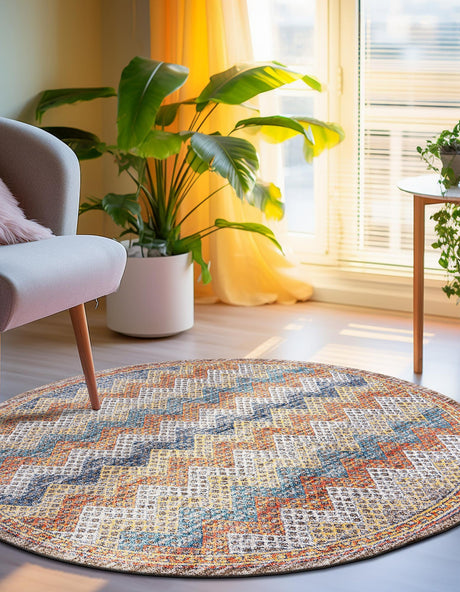 Multicolor 5' 3 x 5' 3 Aramis Round Area Rug Polypropylene With Cotton Backing Easy Clean Living Room Bedroom Dining Office Carpet for Sale at Rug Engine