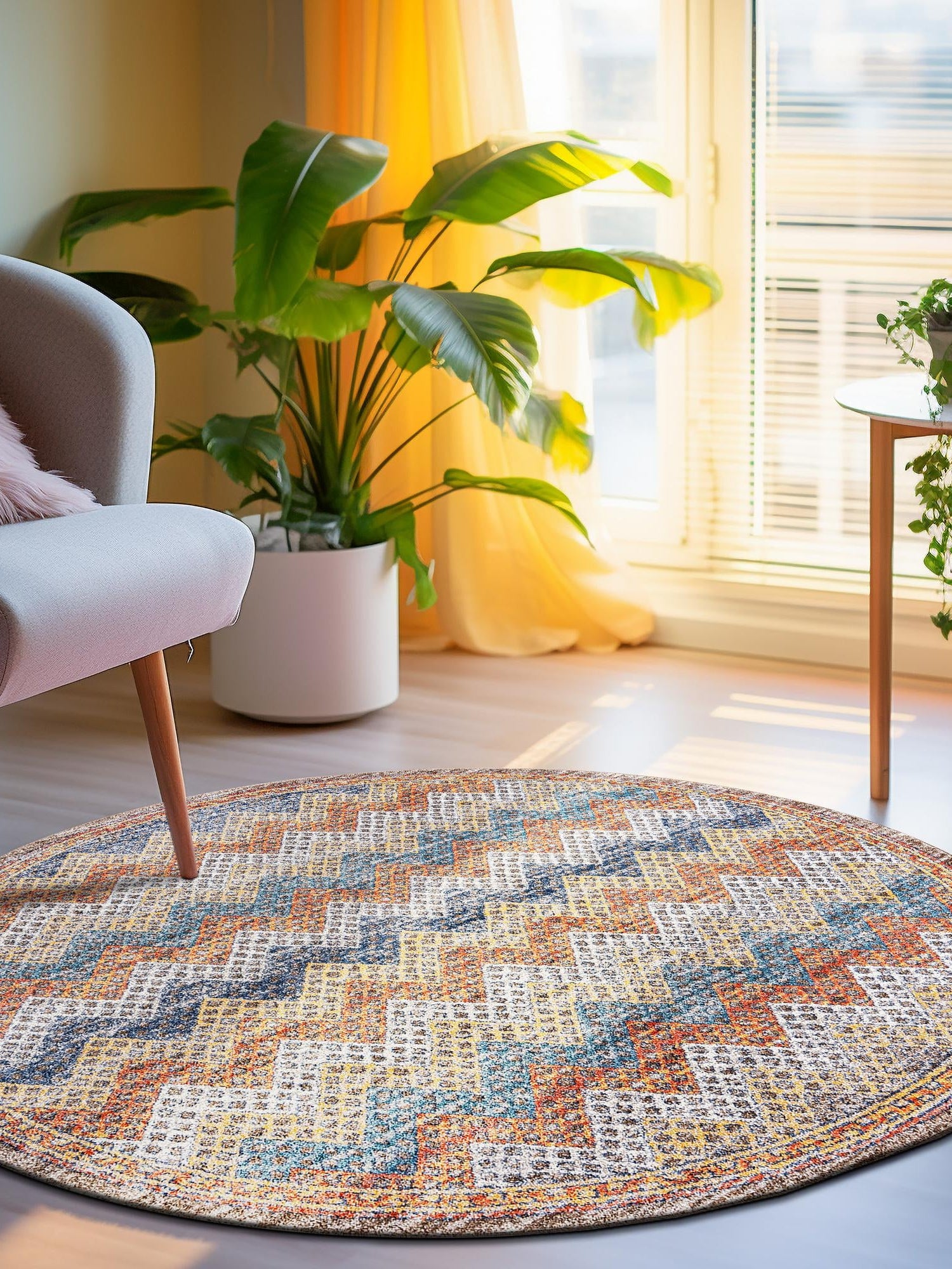 Multicolor 3' 3 x 3' 3 Aramis Round Area Rug Polypropylene With Cotton Backing Easy Clean Living Room Bedroom Dining Office Carpet for Sale at Rug Engine