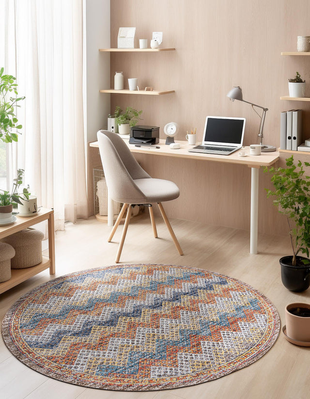 Multicolor 7' x 7' Aramis Round Area Rug Polypropylene With Cotton Backing Easy Clean Living Room Bedroom Dining Office Carpet for Sale at Rug Engine