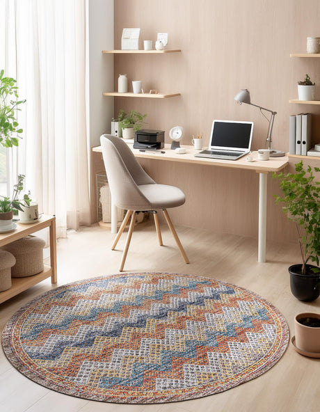 Multicolor 5' 3 x 5' 3 Aramis Round Area Rug Polypropylene With Cotton Backing Easy Clean Living Room Bedroom Dining Office Carpet for Sale at Rug Engine