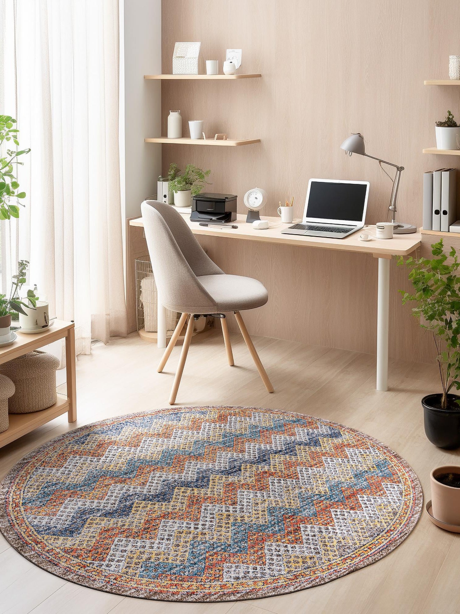 Multicolor 3' 3 x 3' 3 Aramis Round Area Rug Polypropylene With Cotton Backing Easy Clean Living Room Bedroom Dining Office Carpet for Sale at Rug Engine