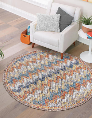 Multicolor 7' x 7' Aramis Round Area Rug Polypropylene With Cotton Backing Easy Clean Living Room Bedroom Dining Office Carpet for Sale at Rug Engine