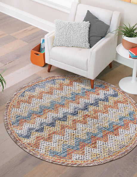 Multicolor 5' 3 x 5' 3 Aramis Round Area Rug Polypropylene With Cotton Backing Easy Clean Living Room Bedroom Dining Office Carpet for Sale at Rug Engine