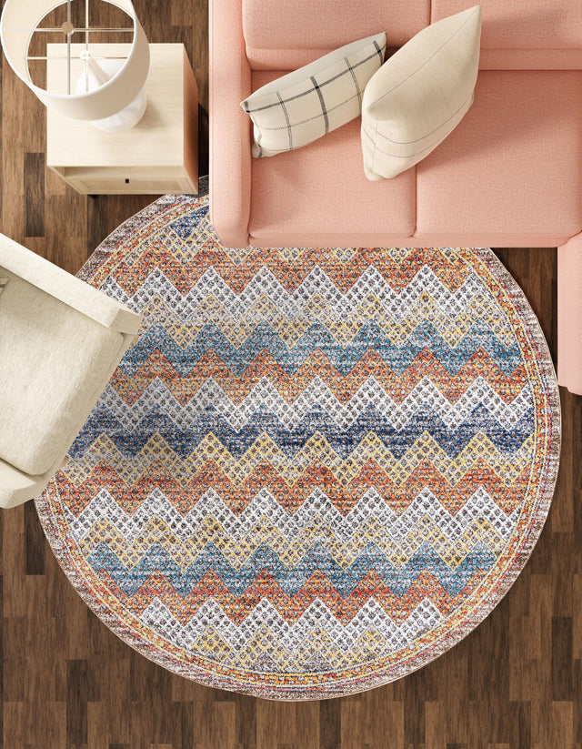 Multicolor 7' x 7' Aramis Round Area Rug Polypropylene With Cotton Backing Easy Clean Living Room Bedroom Dining Office Carpet for Sale at Rug Engine