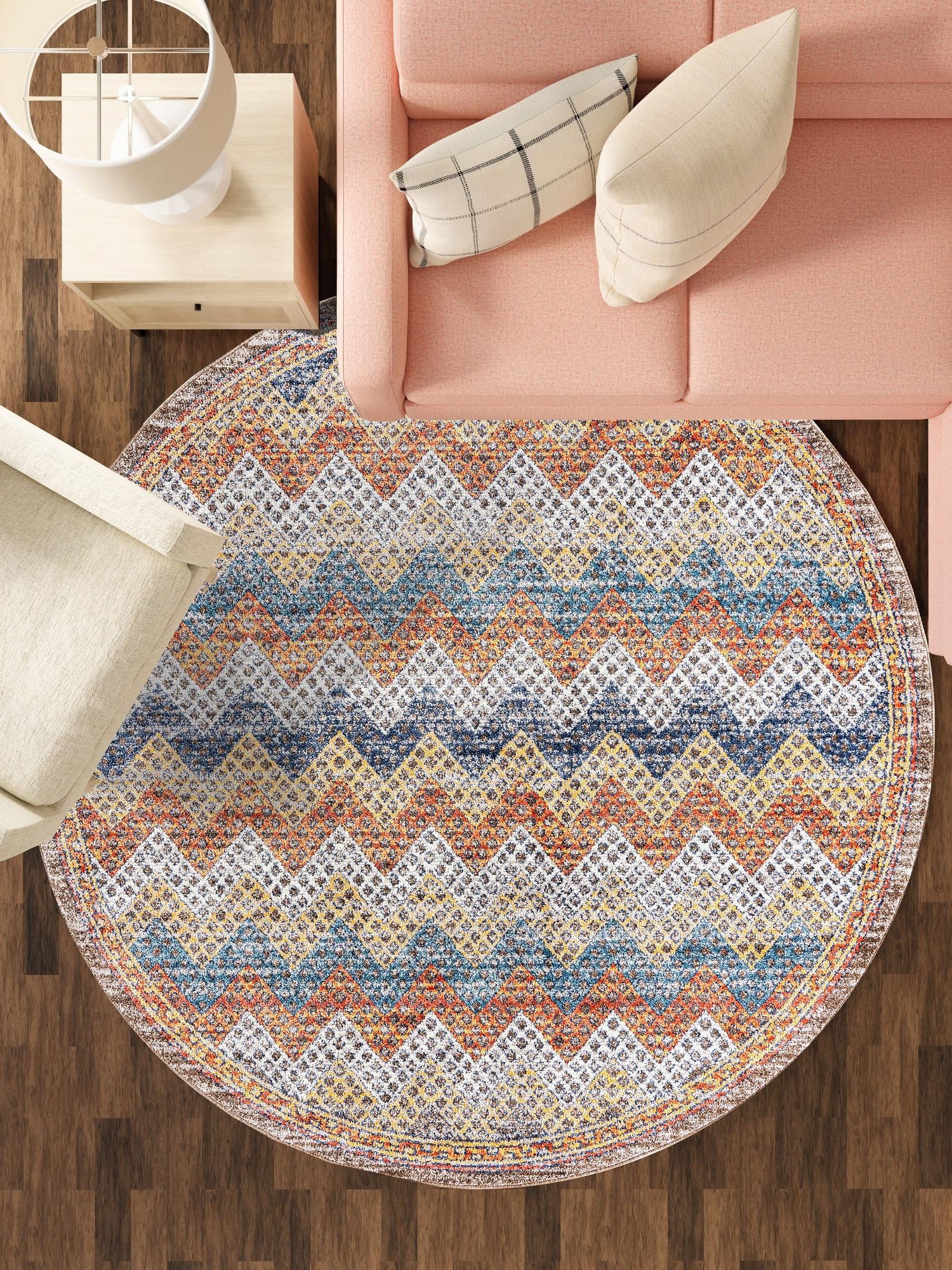 Multicolor 3' 3 x 3' 3 Aramis Round Area Rug Polypropylene With Cotton Backing Easy Clean Living Room Bedroom Dining Office Carpet for Sale at Rug Engine