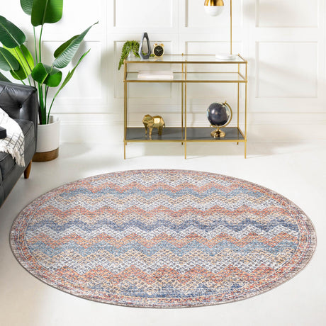 Multicolor 7' x 7' Aramis Round Area Rug Polypropylene With Cotton Backing Easy Clean Living Room Bedroom Dining Office Carpet for Sale at Rug Engine